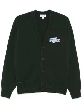 Шерстяной кардиган с крокодиловой эмблемой Lacoste, зеленый