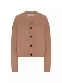 Шерстяной кардиган с логотипом AMI PARIS, бежевый