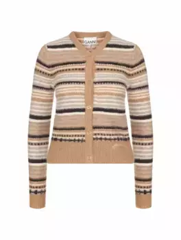 Шерстяной кардиган с логотипом Ganni, мультиколор