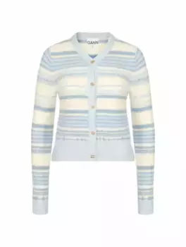 Шерстяной кардиган с логотипом Ganni, мультиколор
