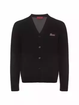 Шерстяной кардиган с логотипом Gucci, черный