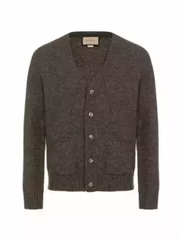 Шерстяной кардиган с логотипом Gucci, серый