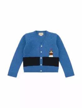 Шерстяной кардиган с логотипом Gucci, синий