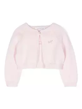 Шерстяной кардиган с логотипом Monnalisa, розовый