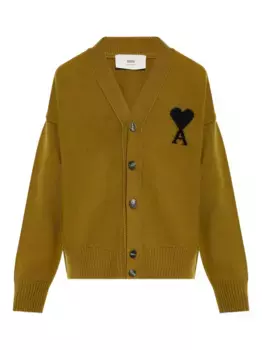 Шерстяной кардиган с монограммой Ami de Coeur AMI Paris, желтый