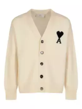 Шерстяной кардиган с монограммой Ami de Coeur AMI Paris, нейтральный