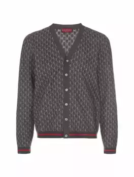 Шерстяной кардиган с монограммой Gucci, серый