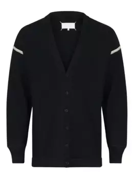 Шерстяной кардиган с нашивками на локтях MAISON MARGIELA, черный