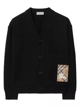 Шерстяной кардиган с нашивкой-логотипом Burberry Kids, черный