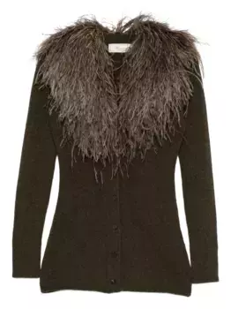 Шерстяной кардиган с перьями BLUMARINE, зеленый