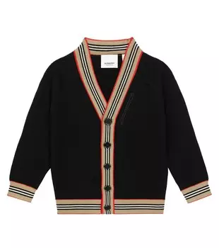Шерстяной кардиган с полосками Icon Stripe Burberry, черный