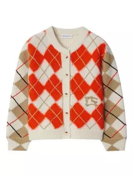 Шерстяной кардиган с узором «аргайл» Burberry Kids, белый