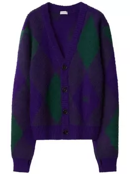 Шерстяной кардиган с узором аргайл Burberry, синий