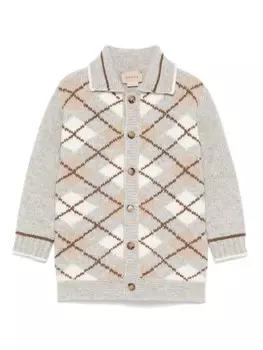Шерстяной кардиган с узором аргайл Gucci Kids, серый