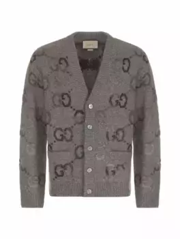 Шерстяной кардиган с узором GG Gucci, серый