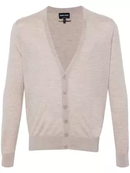 Шерстяной кардиган с V-образным вырезом Giorgio Armani, бежевый