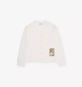 Шерстяной кардиган с V-образным вырезом и фирменной нашивкой 4-14 лет Burberry, белый