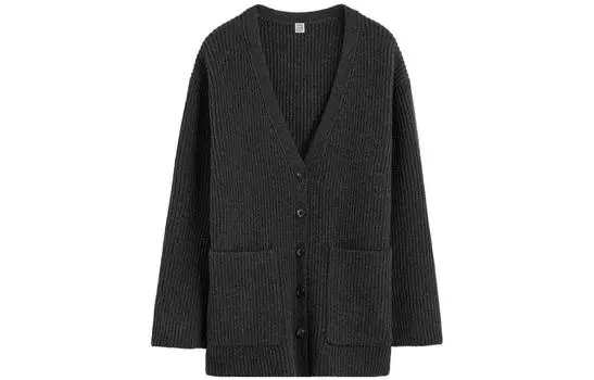 Шерстяной кардиган с V-образным вырезом и меланжевым эффектом Toteme, Heather Gray