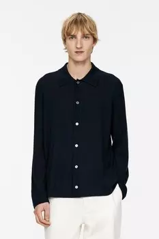 Шерстяной кардиган с воротником Arket, синий