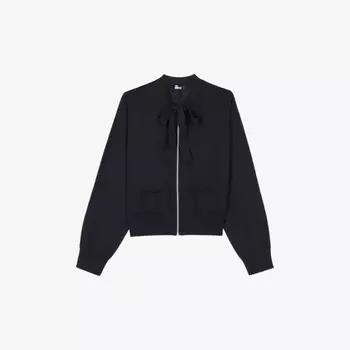 Шерстяной кардиган с воротником-бантом и накладными карманами The Kooples, черный