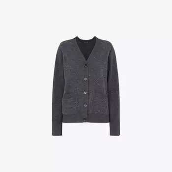 Шерстяной кардиган свободного кроя с карманами и вышивкой Whistles, серый