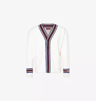 Шерстяной кардиган свободного кроя с V-образным вырезом в полоску Gucci, белый