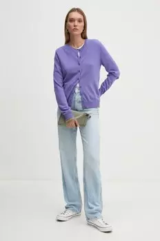 Шерстяной кардиган United Colors of Benetton, фиолетовый