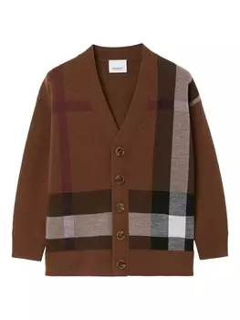 Шерстяной кардиган в клетку Burberry Kids, коричневый