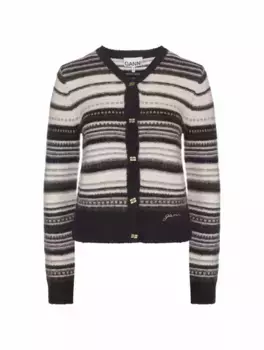 Шерстяной кардиган в полоску Ganni, мультиколор