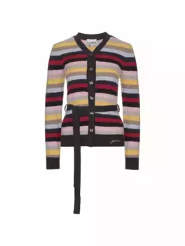 Шерстяной кардиган в полоску Ganni, мультиколор