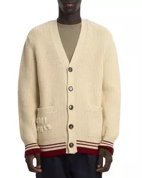 Шерстяной кардиган в рубчик, стандартного кроя AMI, слоновая кость/кремовый