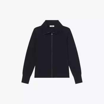 Шерстяной кардиган в стиле дальнобойщика на молнии Sandro, цвет noir / gris