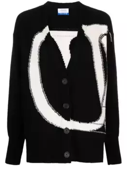 Шерстяной кардиган вязки интарсия OFF-WHITE, черный