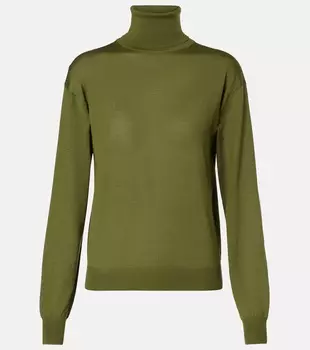 Шерстяной, кашемировый и шёлковый водолазка Saint Laurent, Vert Olive