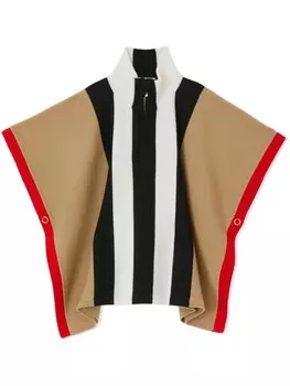 Шерстяной кейп в полоску Burberry Kids, бежевый