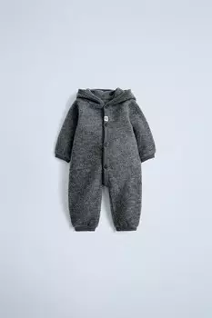 Шерстяной комбинезон с капюшоном ZARA, темно-серый