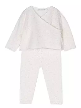 Шерстяной комплект с брюками и графичным принтом Bonpoint, бежевый