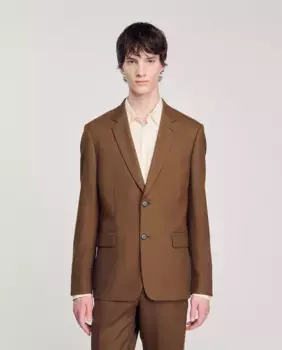 Шерстяной костюм, мужская куртка Sandro, коричневый