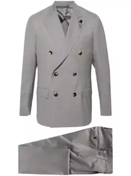 Шерстяной костюм с двубортным пиджаком Lardini, серый