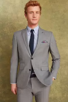 Шерстяной костюм с приталенным жакетом Joules, серый