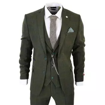 Шерстяной костюм-тройка в твидовую клетку с острыми козырьками в стиле Гэтсби 1920 года TruClothing, зеленый