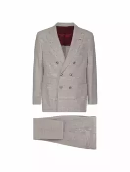 Шерстяной костюм в клетку Brunello Cucinelli, серый