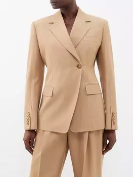 Шерстяной костюмный пиджак с косой передней частью Burberry, бежевый