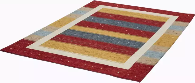 Шерстяной ковер Dekowe "Askim", прямоугольный, ковер ручной работы, чистая шерсть, дизайн Gabbeh, полосатый, ручная работа 70х140 см, цвет rot-blau
