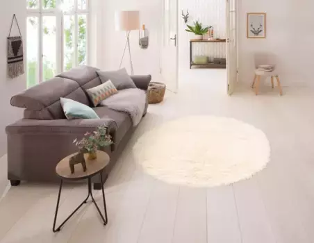 Шерстяной ковер для домашнего дела "Элиф", круглый, однотонный, чистая шерсть, оригинальные греческие флокати, соткан вручную Home affaire 140 см, цвет natur