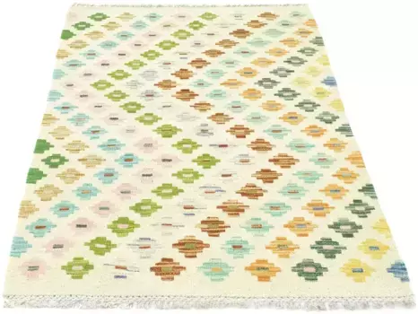 Шерстяной ковер Morgenland "Килим Афганский ковер ручной работы бежевый", прямоугольный, короткий ворс 86х124 см, бежевый