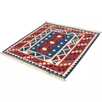 Шерстяной ковер Morgenland «Kilim - Oriental Square - 105 x 104 см - темно-синий», квадратный, высота 6 мм, гостиная, цельный