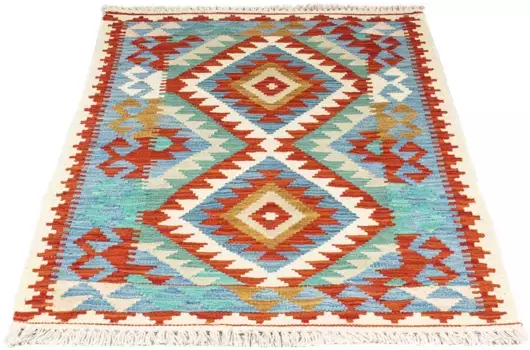 Шерстяной ковер Morgenland "Kilim - Splash - 122 x 81 см - синий ", прямоугольный, для гостиной, цельный 81х122 см, синий