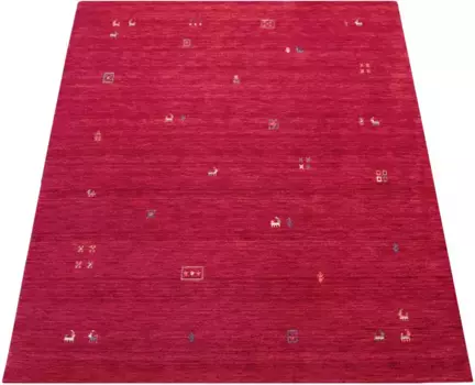 Шерстяной ковер Paco Home "Gabbeh 312", прямоугольный, короткий ворс, ручная работа, чистая шерсть, стиль Gabbeh, гостиная 120х170 см, красный
