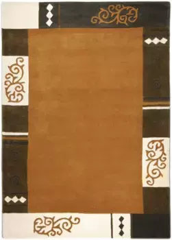 Шерстяной ковер THEKO "Ambadi", прямоугольный, чистая новая шерсть, прошивка вручную, с каймой, современный 60х90 см, коричневый